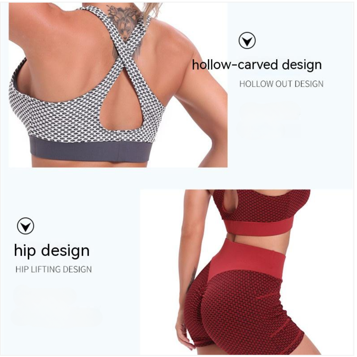 Traje de sujetador deportivo Peaches y pantalones cortos/pantalones opción separada