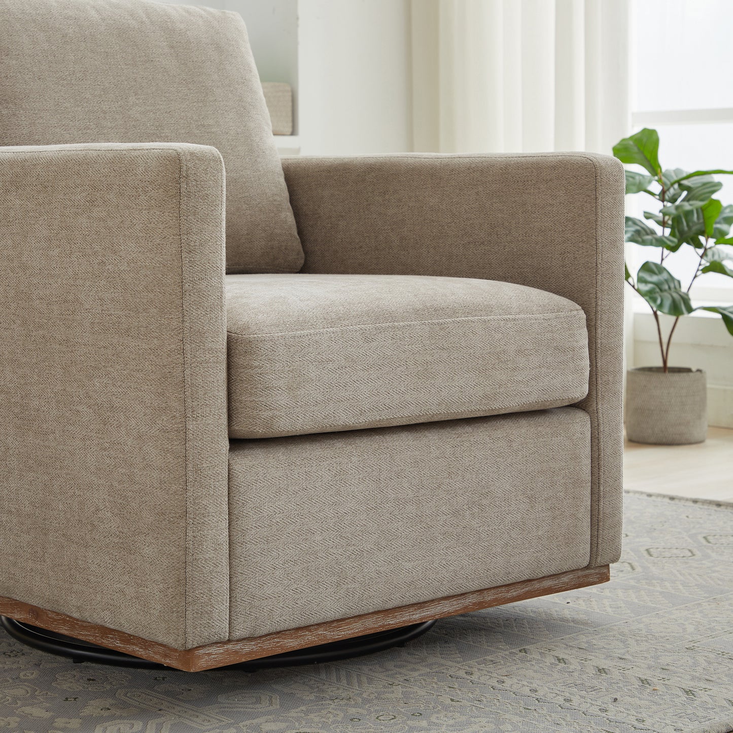 Taupe 360 Degree Rotating Square Upholstered Accent Chair - 30.7"W