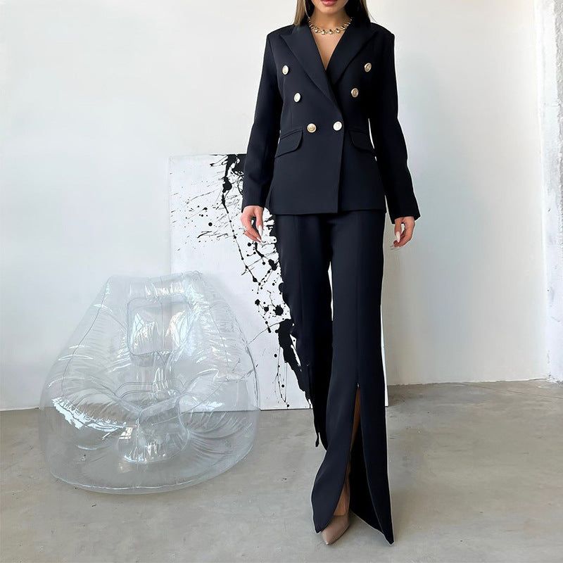 Traje de pantalón acampanado con cremallera para mujer