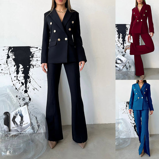 Traje de pantalón acampanado con cremallera para mujer