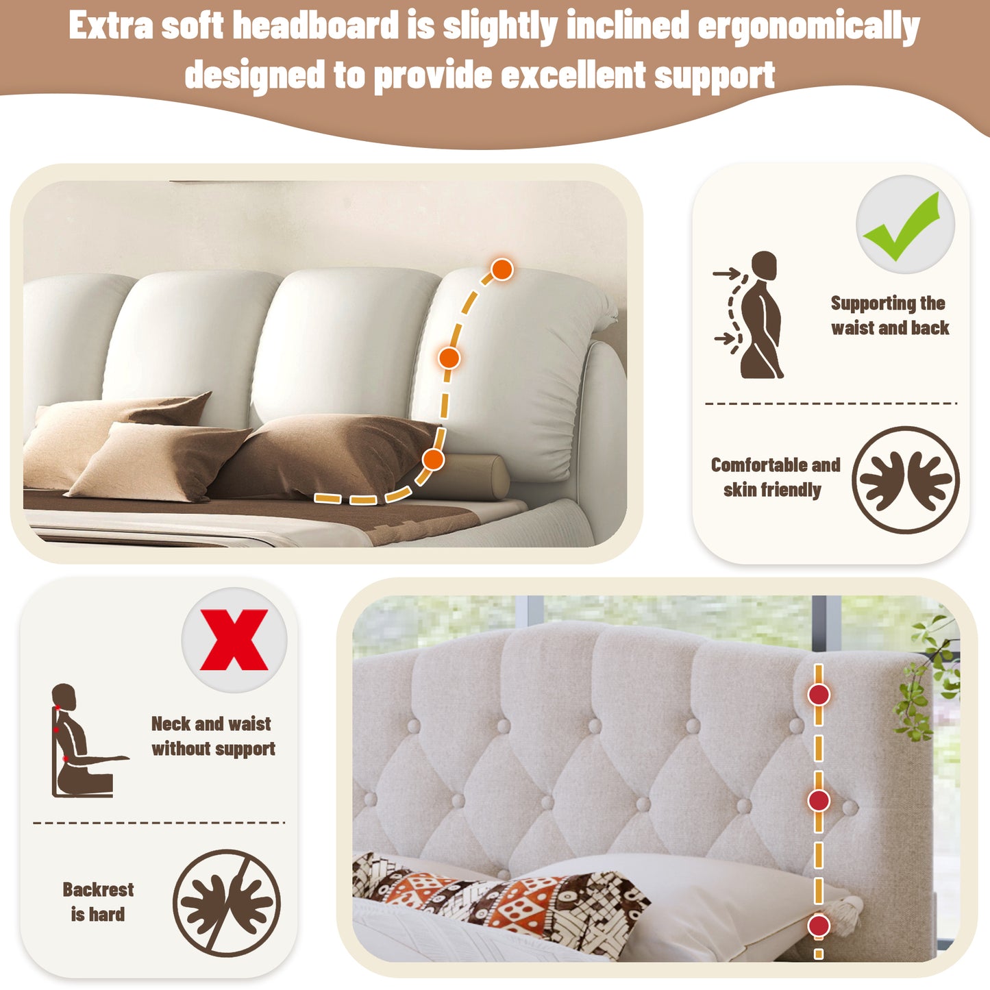 King Size Luxury Handmade Upholstered Leather Bed with Oversized Padded Backrest, White