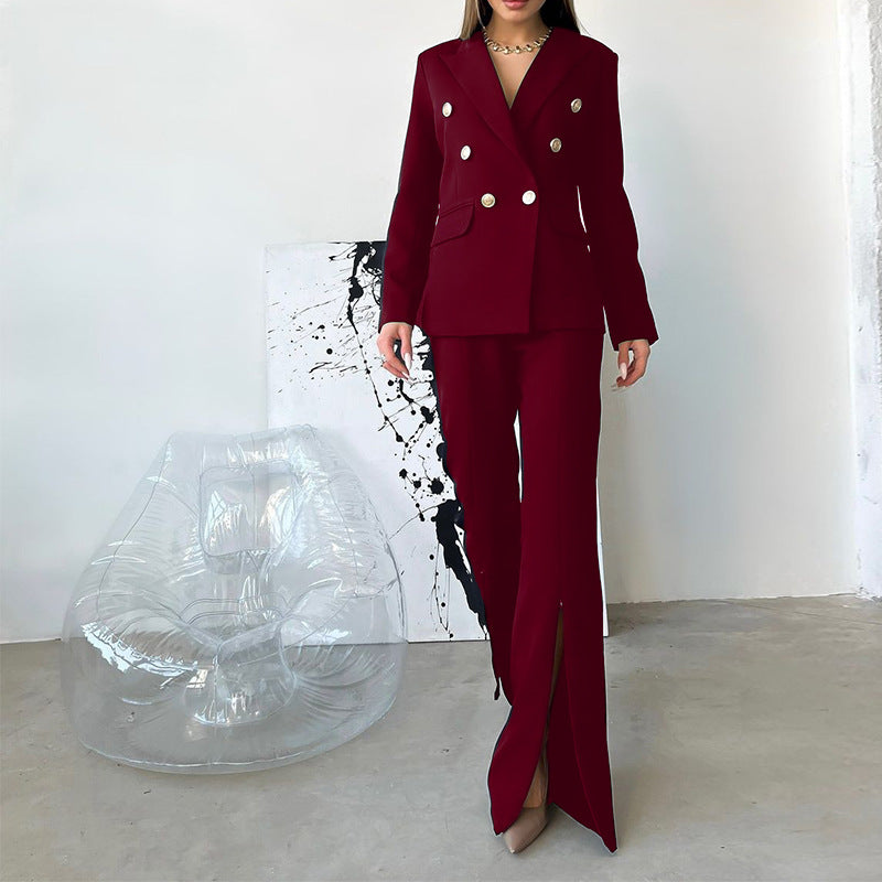 Traje de pantalón acampanado con cremallera para mujer