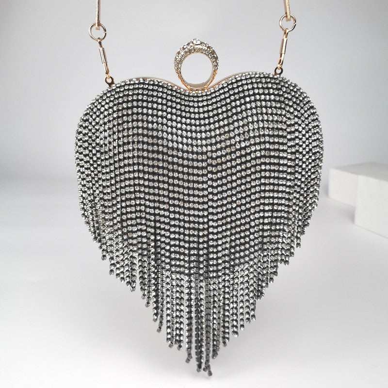 I-Heart Tassel Inlaid Rhinestone Purse