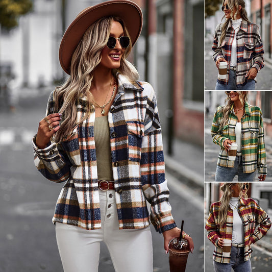 Women's Plaid Hip Length Button-Up Shirt (Color Variety)