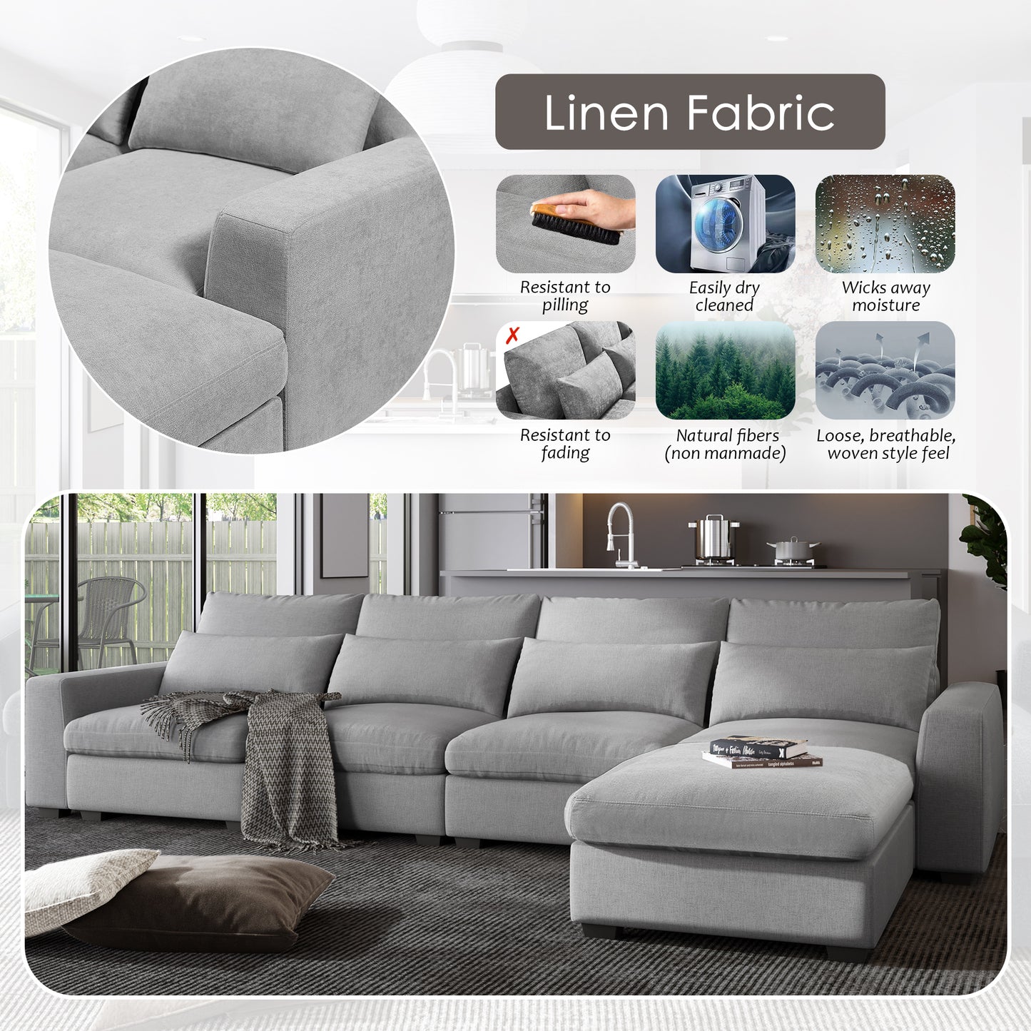 Light Grey Modern Large L-Shape Sectional Sofa, Convertible Sofa Couch with Reversible Chaise for Living Room
