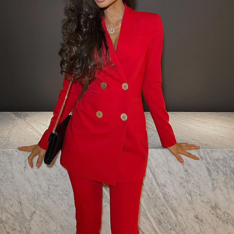 Traje de dos piezas de color liso para mujer