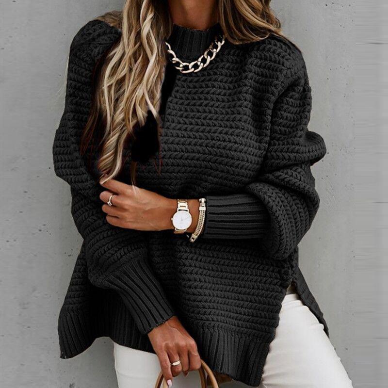 Waffle Knitted Side Slits Sweater