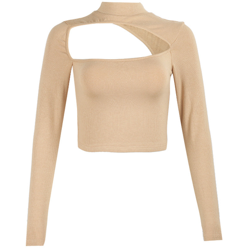 Top de moda con recorte de cuello alto y manga larga