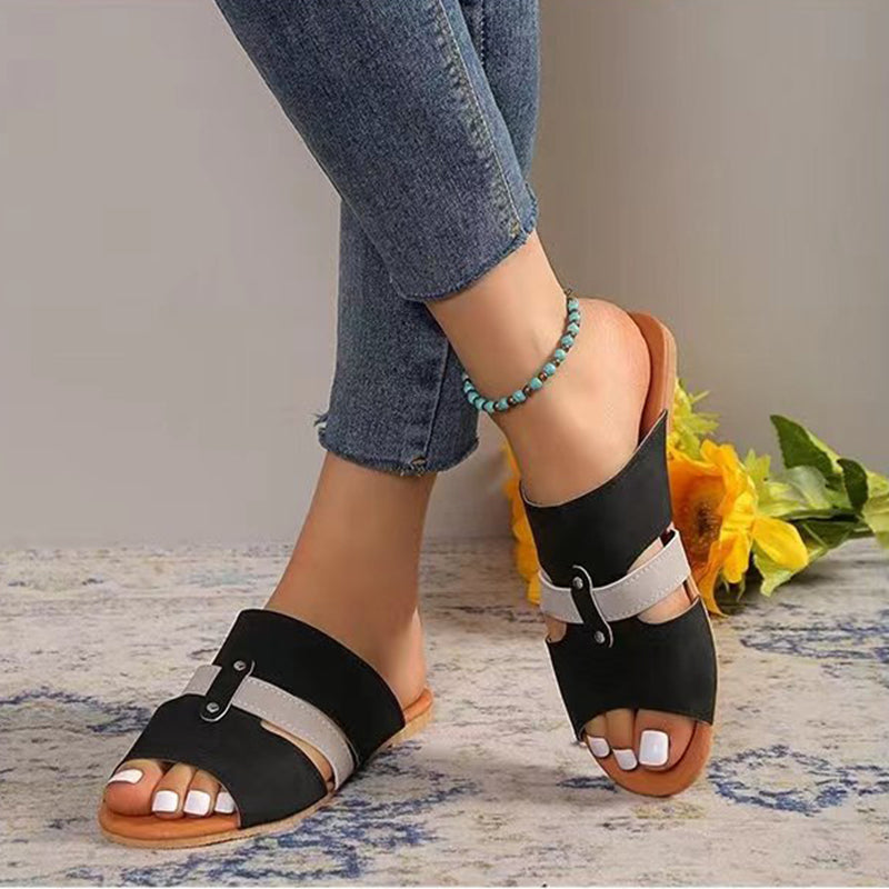 Anna Flat Color Block Sandals
