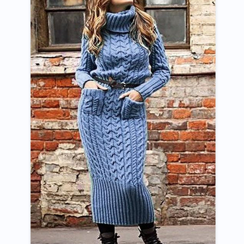 Women's Fashion Long Sleeve Knit Sweater Dress