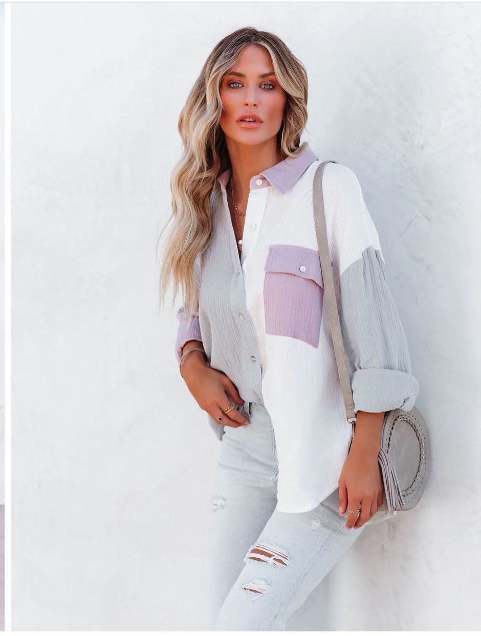 Highlights Color Block Long Sleeve Women's Buttoned Shirts