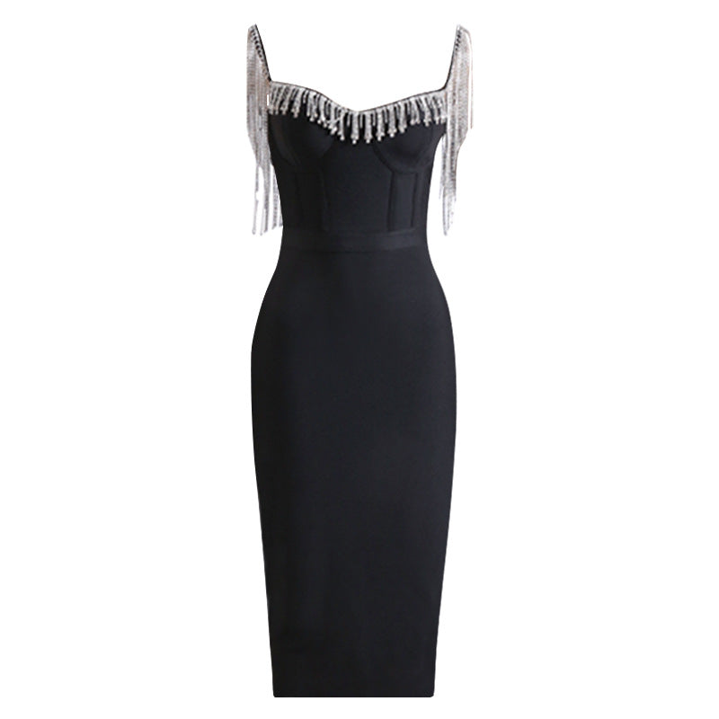 Women's Rhinestone Tassel Bandage Dress