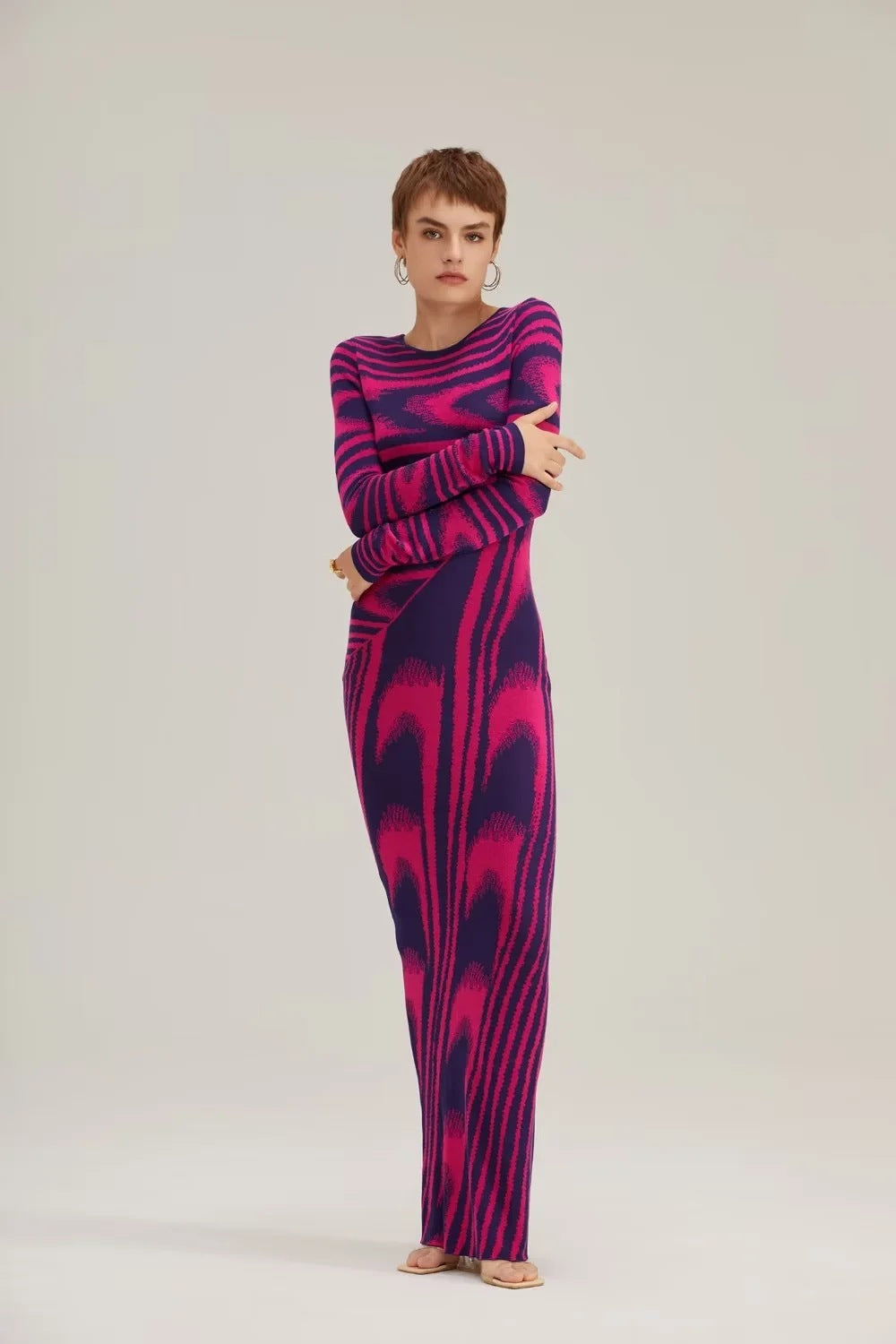 Abstract Half Zipper Knitted Dress