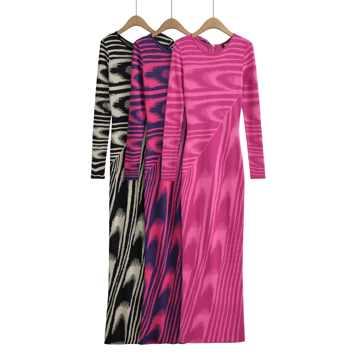 Abstract Half Zipper Knitted Dress