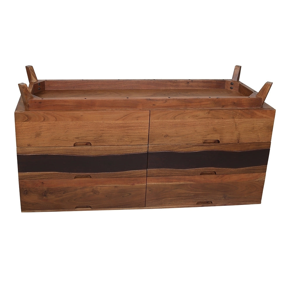 Kommode mit sechs Schubladen aus Akazienholz im Live Edge-Stil