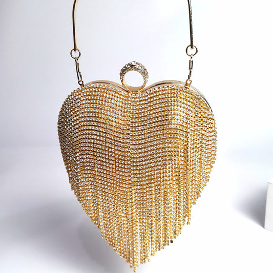 I-Heart Tassel Inlaid Rhinestone Purse