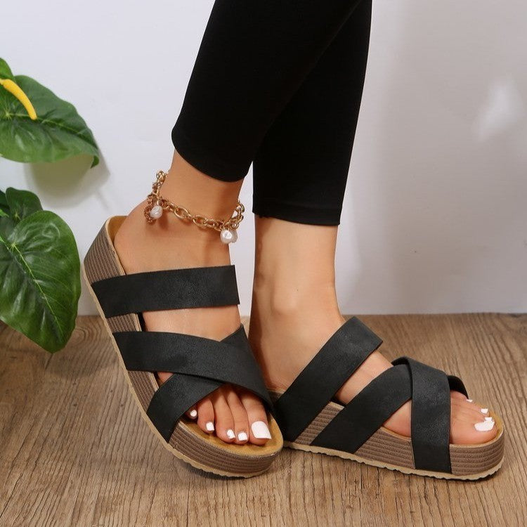 Woven Cross-strap Platform Summer Sandals ( 5 Colors)