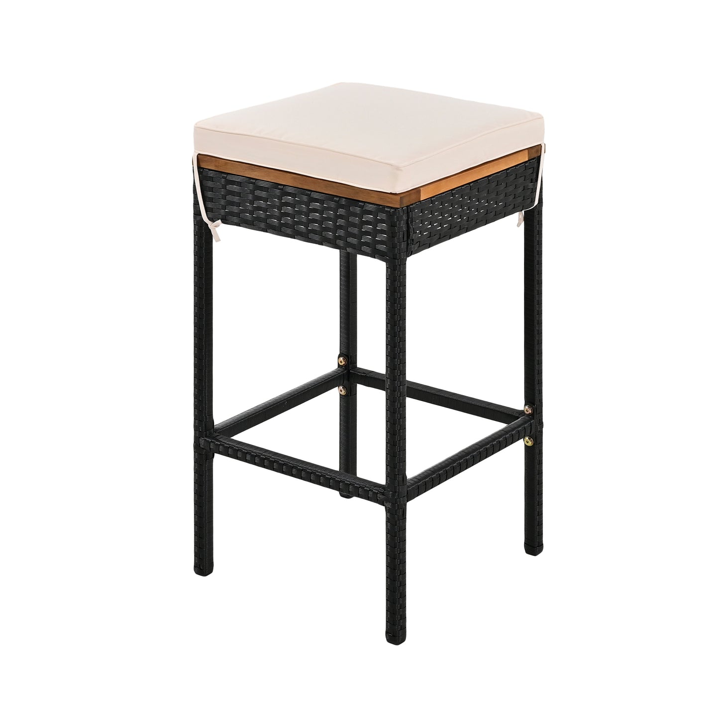 10-teiliger Outdoor-Bartisch aus Akazienholz mit acht gepolsterten Hockern, braun