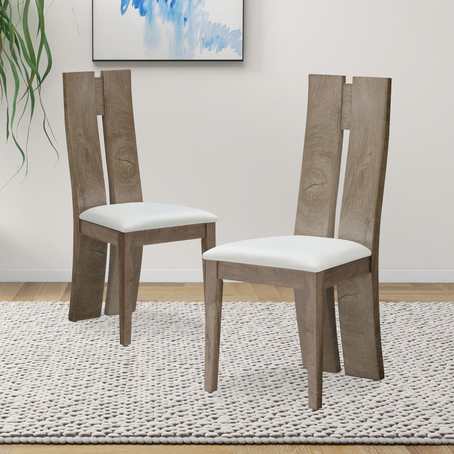 Esszimmerstuhl 2er Set PU Leder gepolstert Sitzkissen Holz hohe Rückenlehne