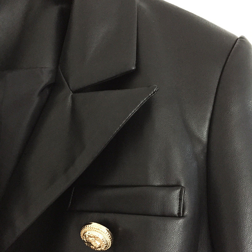 Chaqueta de traje de cuero cruzada negra