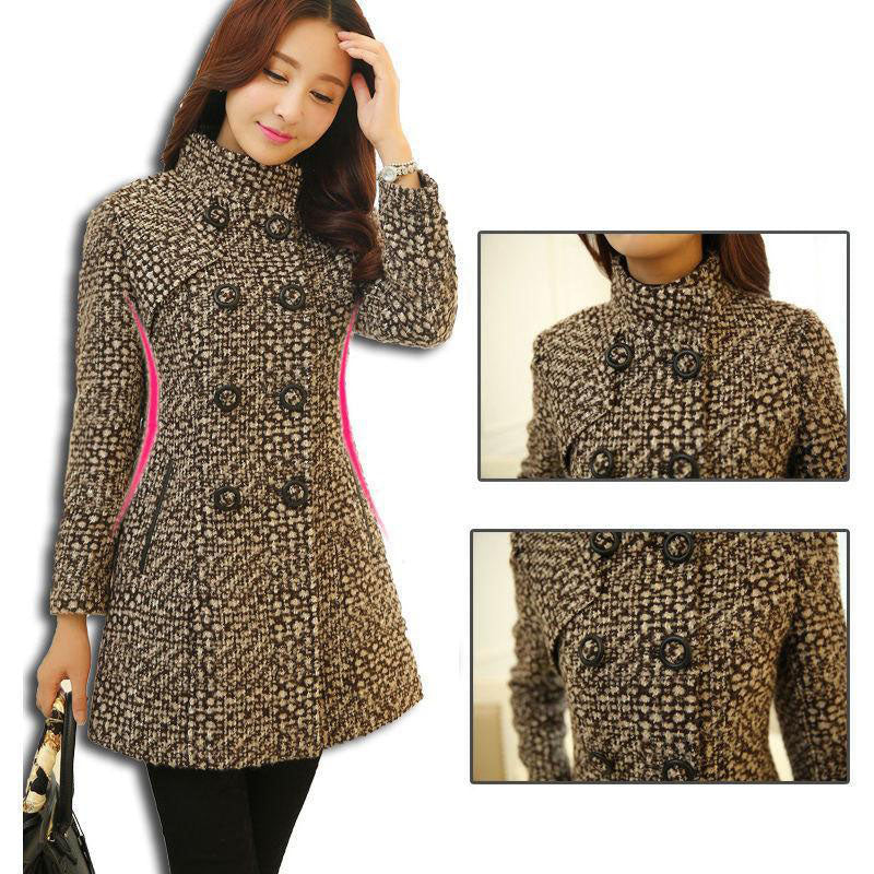 Zweireihiger Mantel aus Tweed mit Revers