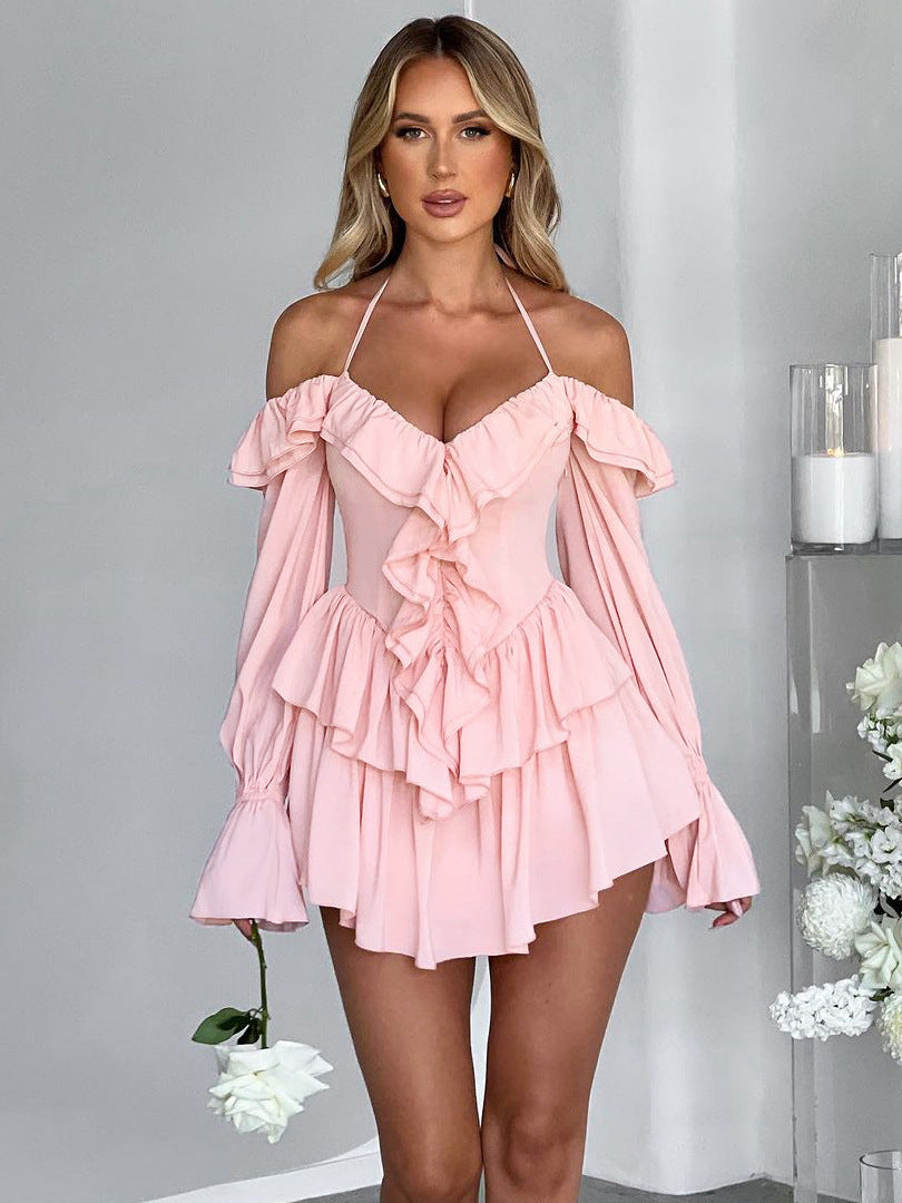 Schulterfreier Neckholder-Strampler mit Rüschen für Damen