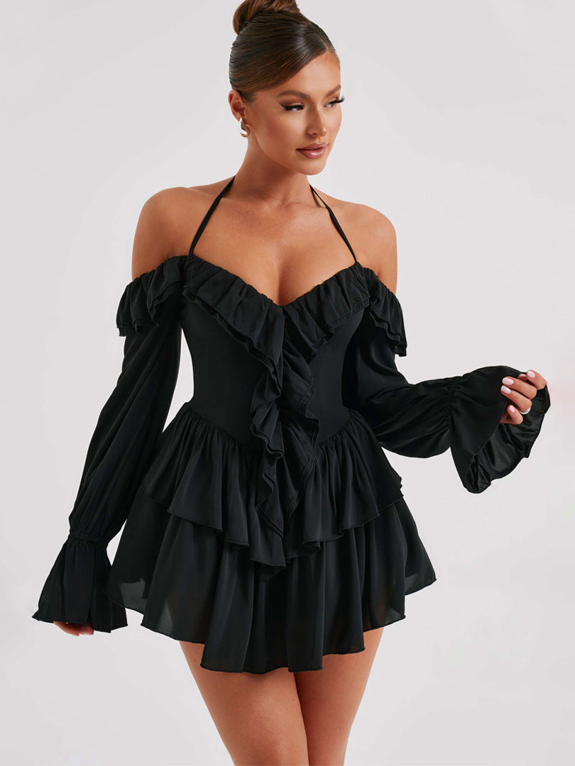 Schulterfreier Neckholder-Strampler mit Rüschen für Damen