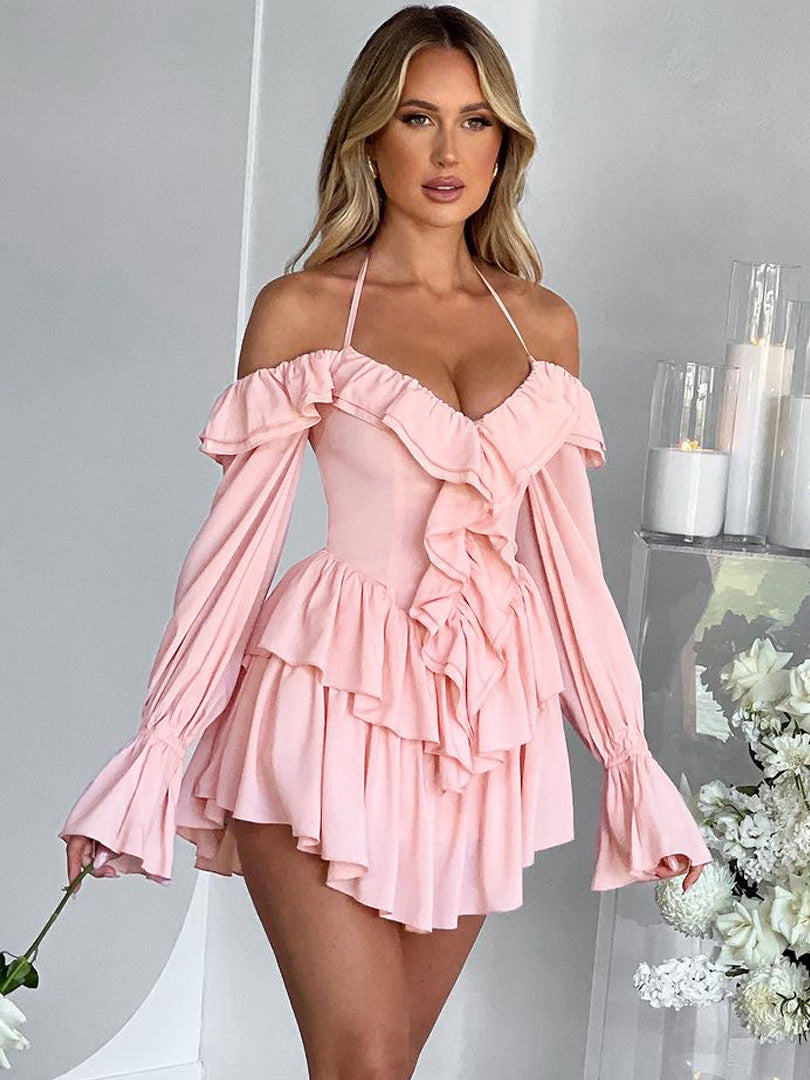 Schulterfreier Neckholder-Strampler mit Rüschen für Damen