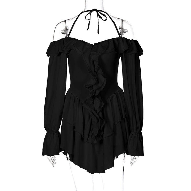 Schulterfreier Neckholder-Strampler mit Rüschen für Damen