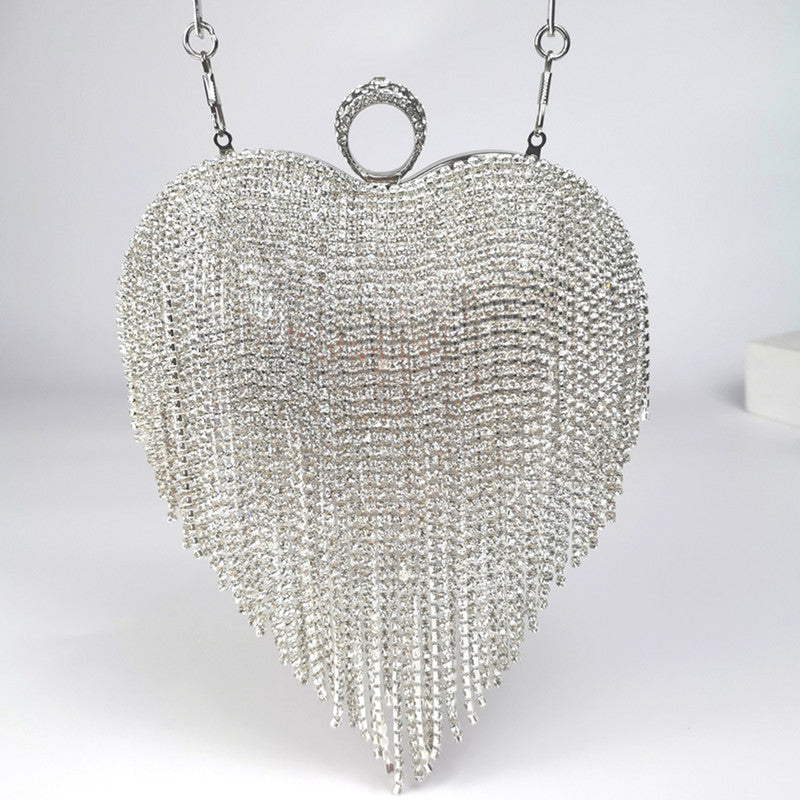 I-Heart Tassel Inlaid Rhinestone Purse