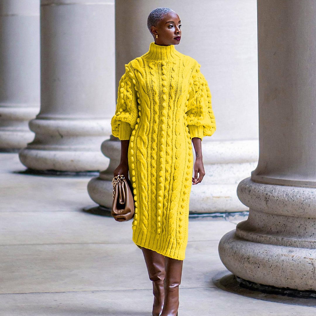 Vestido tipo suéter de punto con abertura larga y cuello alto para mujer
