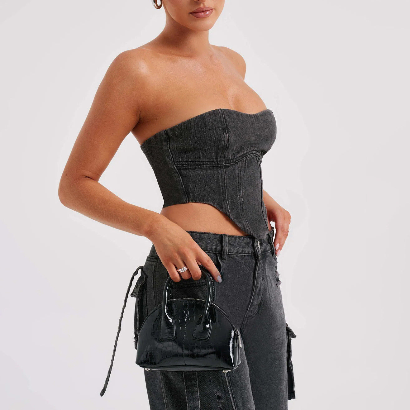 Women's Denim Cargo Jeans & Tube Top Set