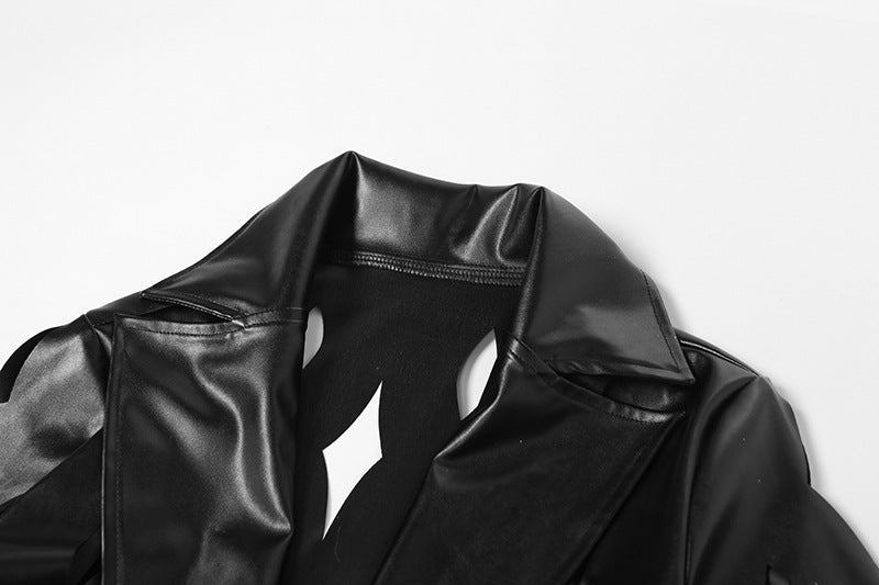 Women's Faux Leather Infinity & Fray Fashion Trench Coat