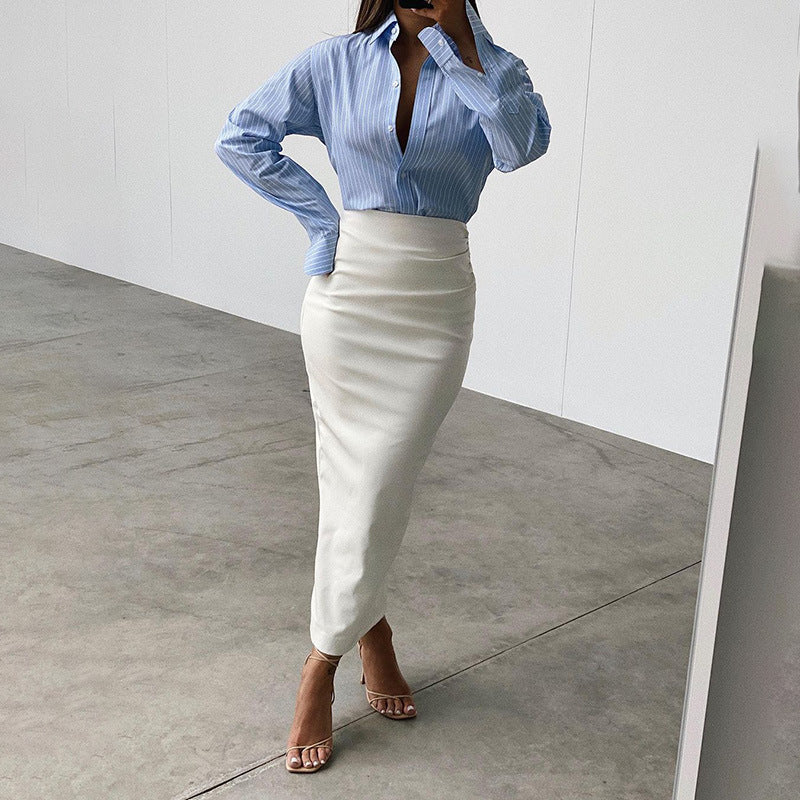 Leather Back Slit Long Skirt (2 Colors)