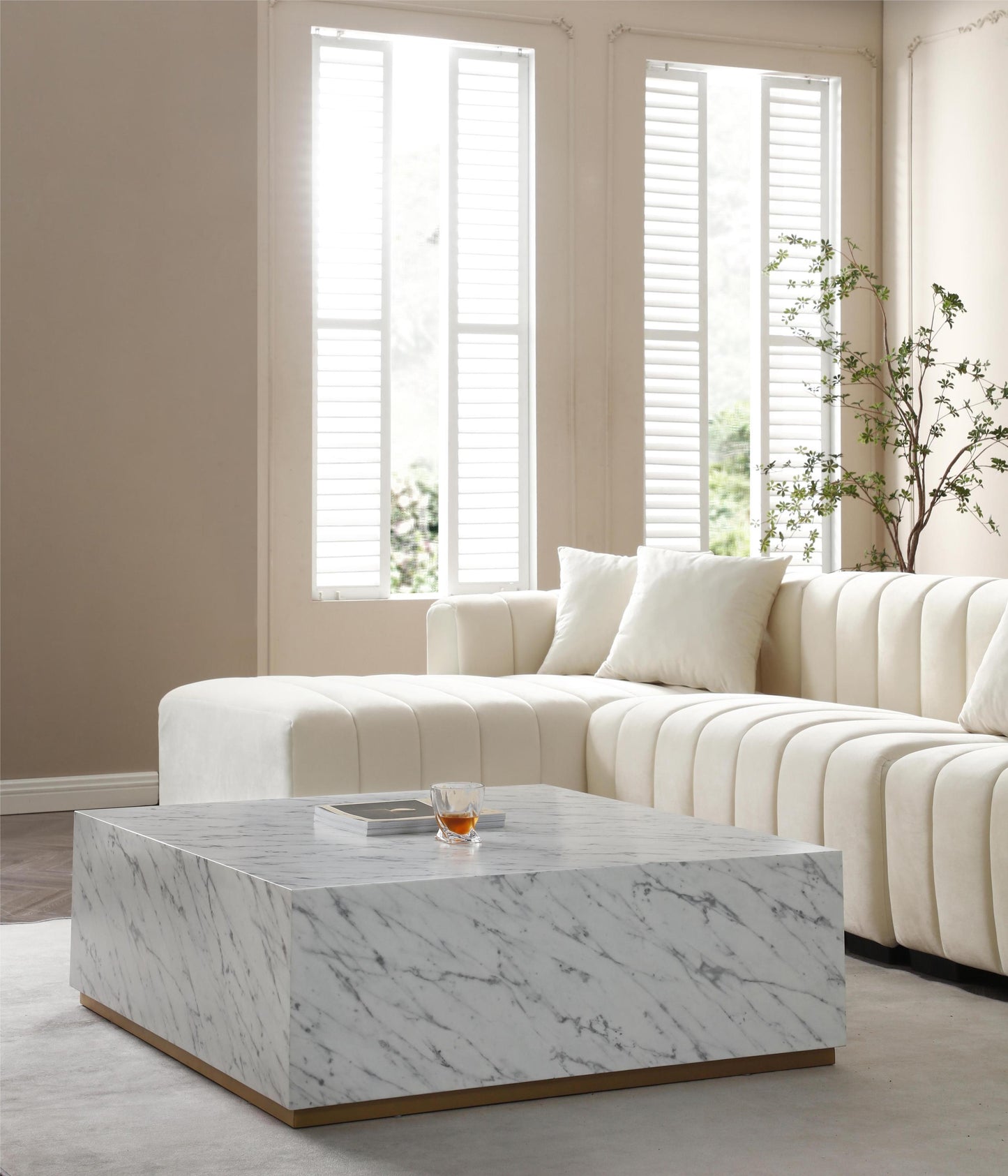 139'' Channel Tufted Sofa Velvet Upholstered Left Chaise Modular Sofa beige