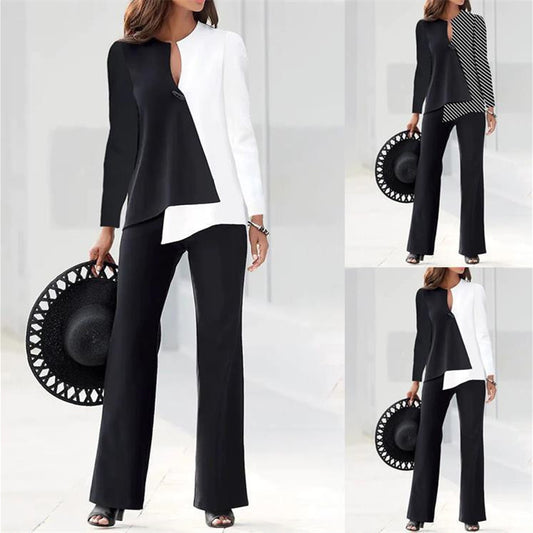 Traje de pantalón de dos piezas con bloques de color para mujer