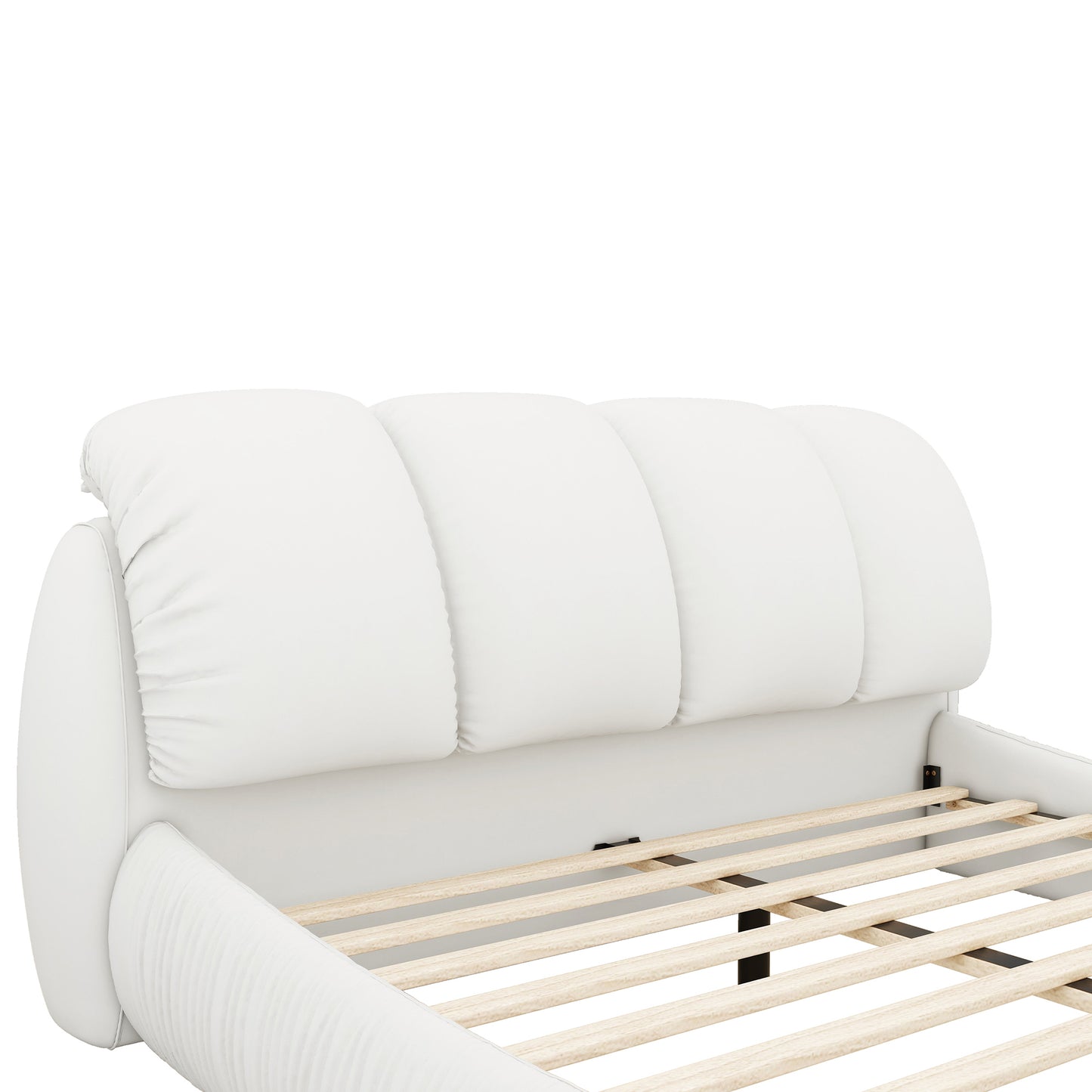 King Size Luxury Handmade Upholstered Leather Bed with Oversized Padded Backrest, White
