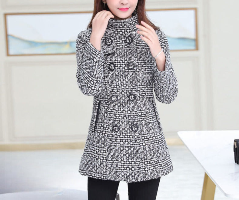 Zweireihiger Mantel aus Tweed mit Revers