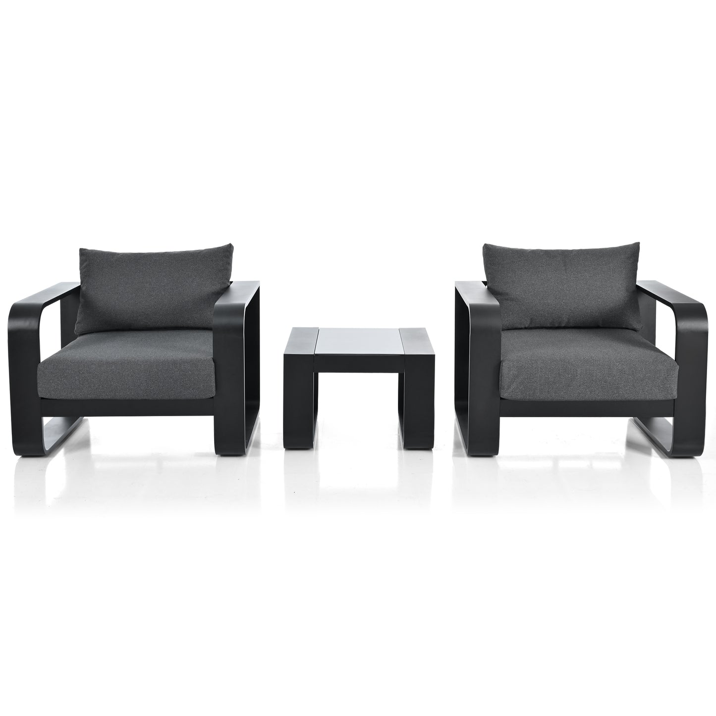 3-teiliges Terrassenmöbelset mit Aluminiumrahmen, 17 cm dickem Kissen und Couchtisch, wetterfestes Outdoor-Set