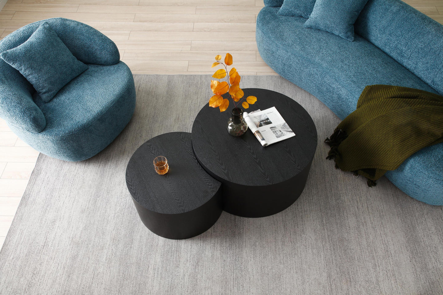 360° Swivel Barrel Mid-Century Modern Curved Chair, Boucle Blue