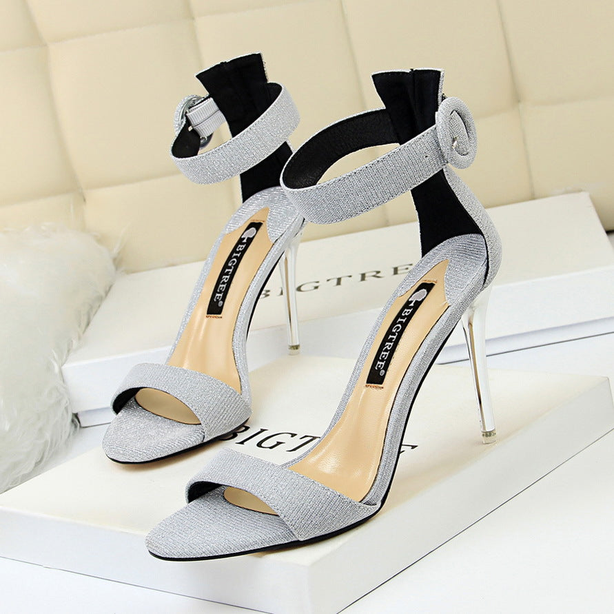 Fashion Shimmer Strap Chrome High Heel