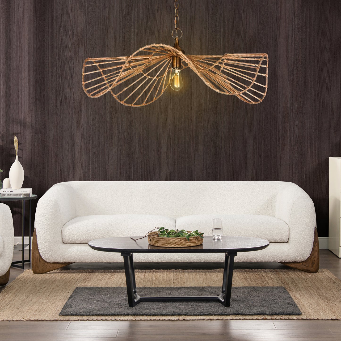 Mid-Century Modern Ivory White Bouclé Sofa – Curved Silhouette with Walnut Wood Base | Luxury Statement Seating for Contemporary Spaces 90.5' Sherpa Sofa
