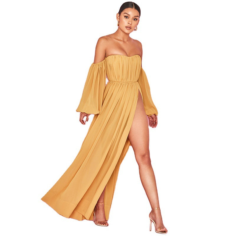 Damenmode ärmelloses goldgelbes Chiffonkleid