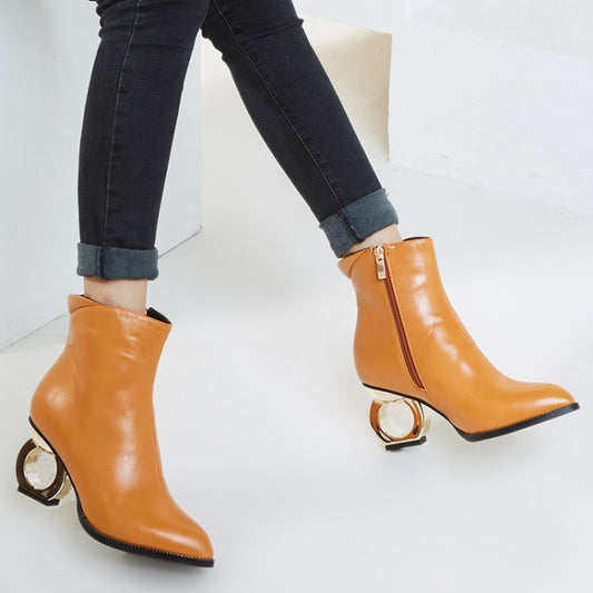 Goldene Stiefeletten mit ovalem Absatz (Farboptionen)