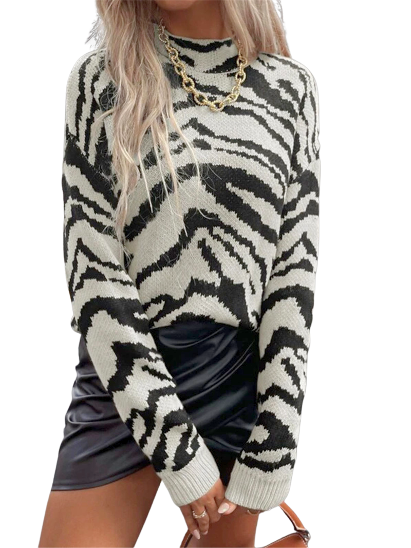 Zebra Pattern White or Tan Knitted Sweater