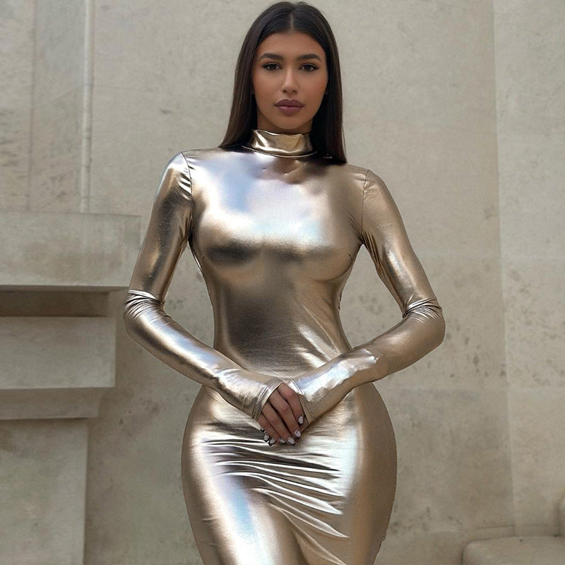 Bae Backless Metallic Long Sleeve Dress (3 Colors)