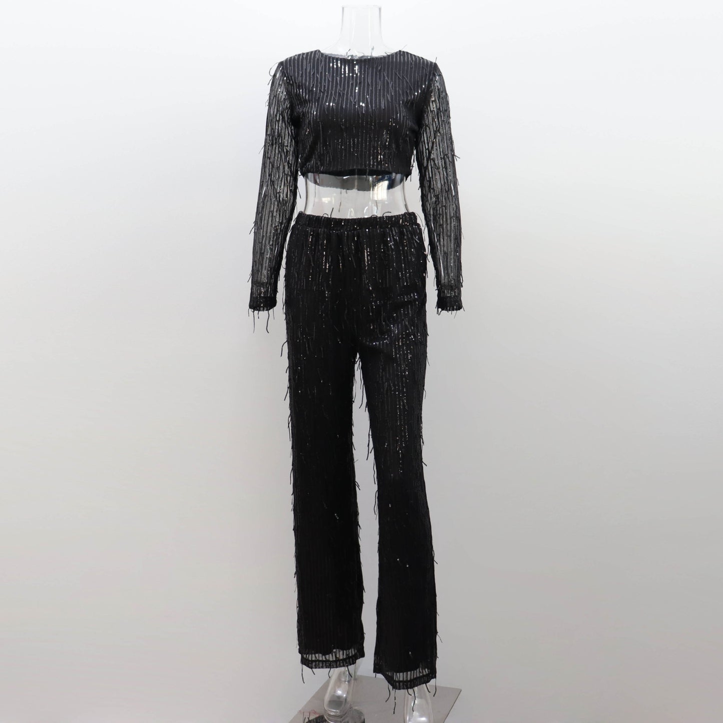 Conjunto de pantalones con lentejuelas y top corto (3 colores)