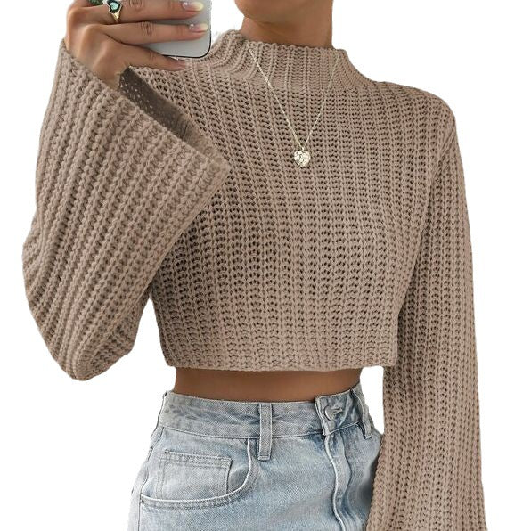 Cropped Knitted Mock Neck Sweater (3 Colors)