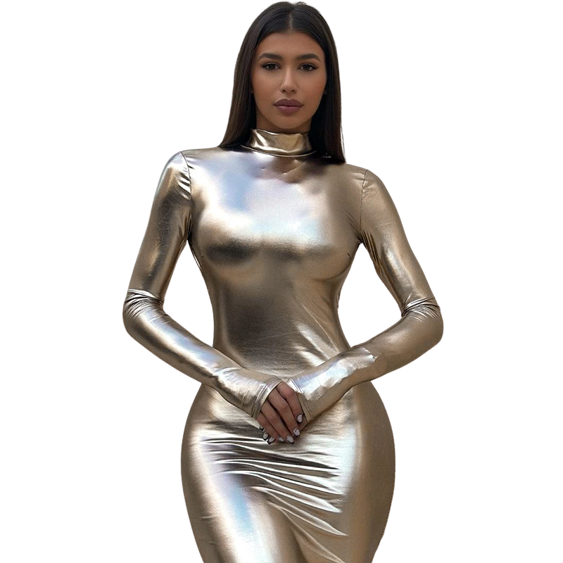 Bae Backless Metallic Long Sleeve Dress (3 Colors)