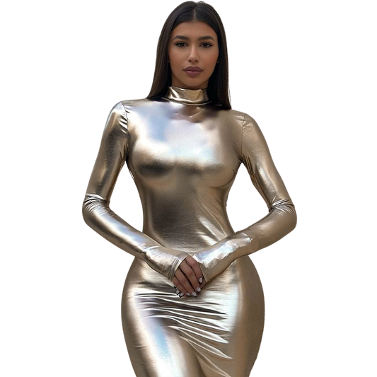 Bae Backless Metallic Long Sleeve Dress (3 Colors)